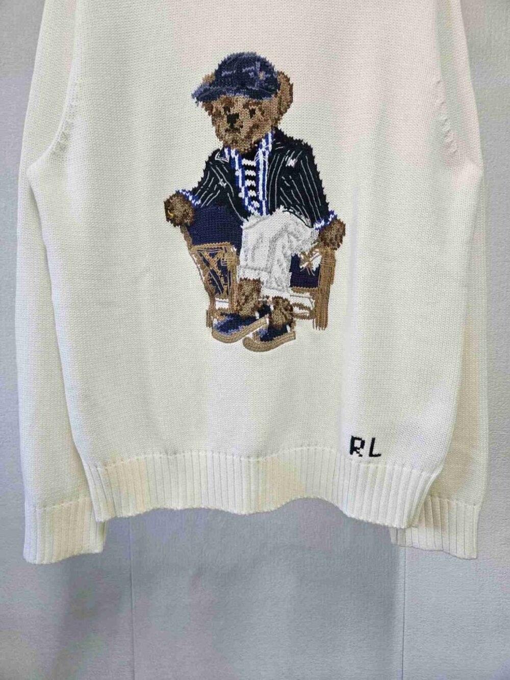 Polo Ralph Lauren Cream Sitting Polo Bear Crewneck Knit Sweater - Picture 4 of 4